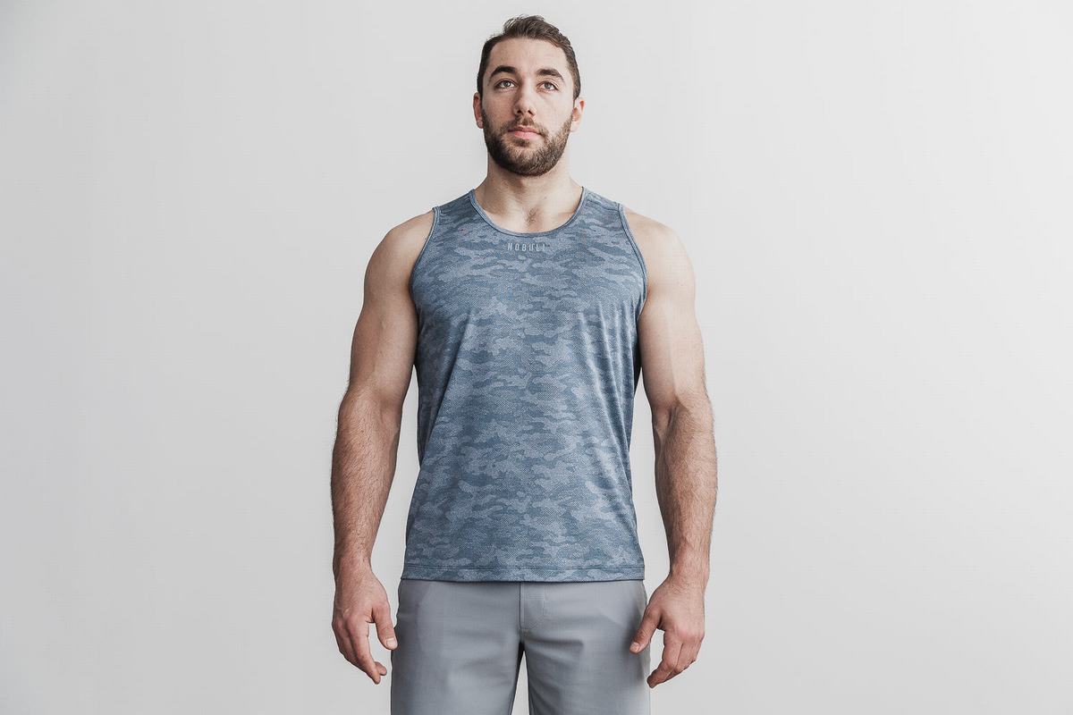 Nobull Lightweight Textured Men\'s Tank Tops Blue Camo | Australia (MQ4572)